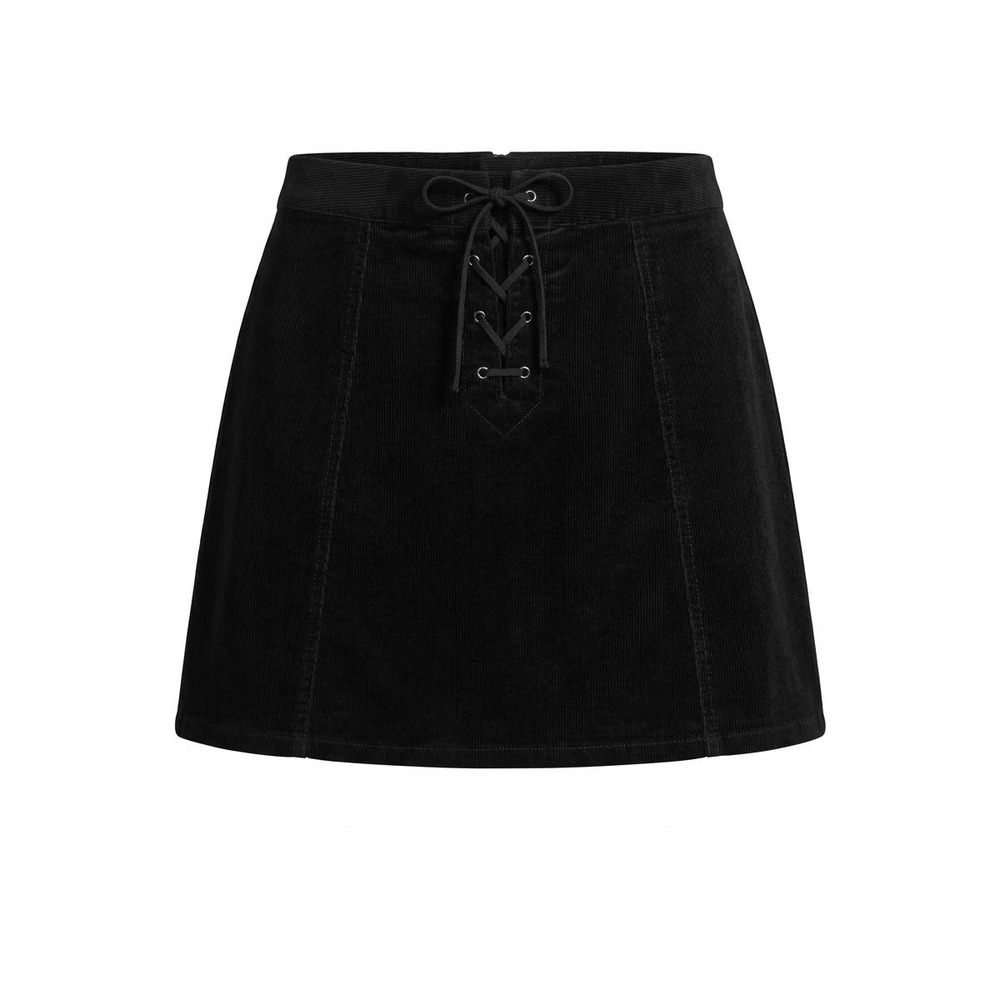 Forever 21 Corduroy Skirt Women Medium Black Lace Up Mini A-Line